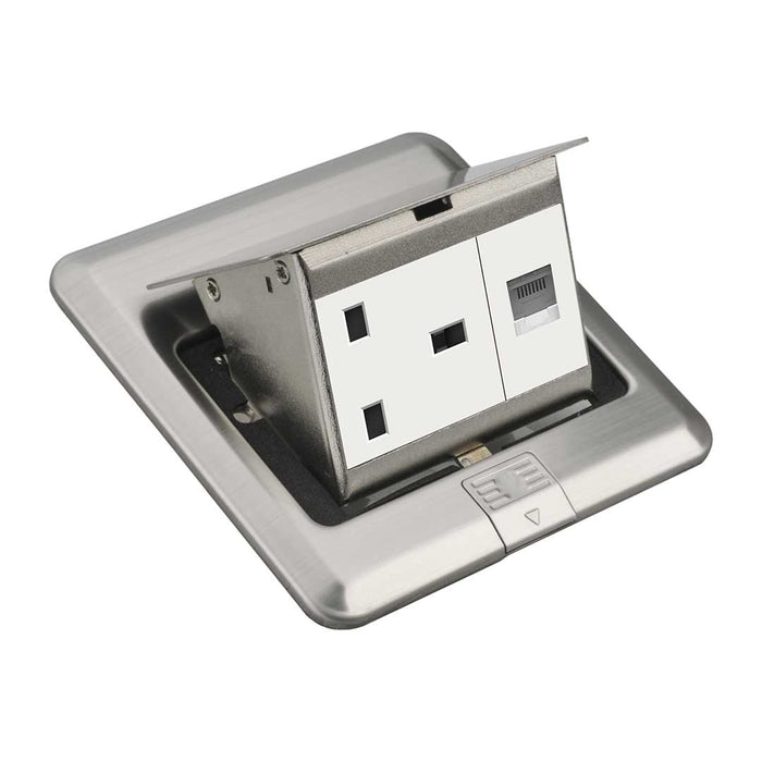Access Floor Socket – 13A Socket + RJ45, Slow Pop-Up, 120×120mm
