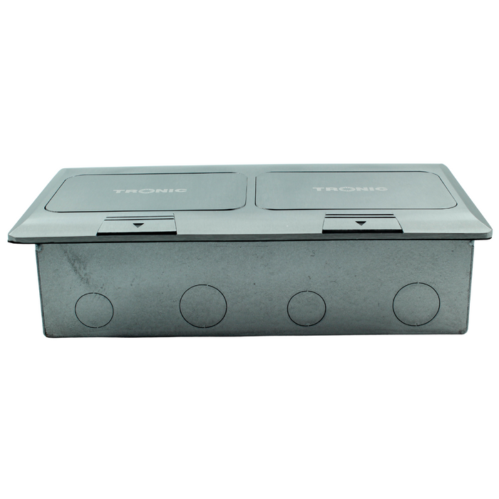 Dual Pop-Up Floor Box – Silver Finish, 8-Way Modular, 220×120mm