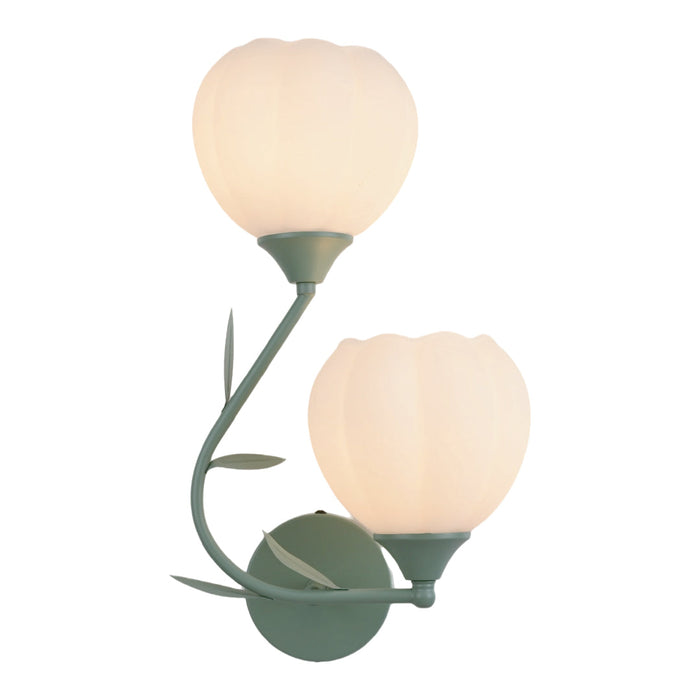 Twin Tulip Wall Light – Frosted Shades with Green Arm