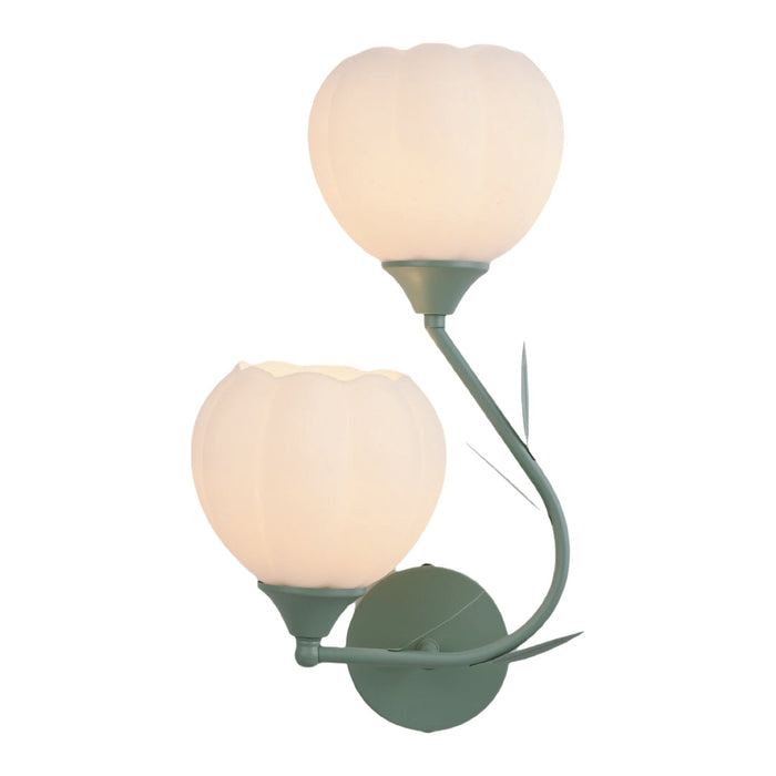 Double Tulip Wall Light – Frosted Shades with Leaf Arm