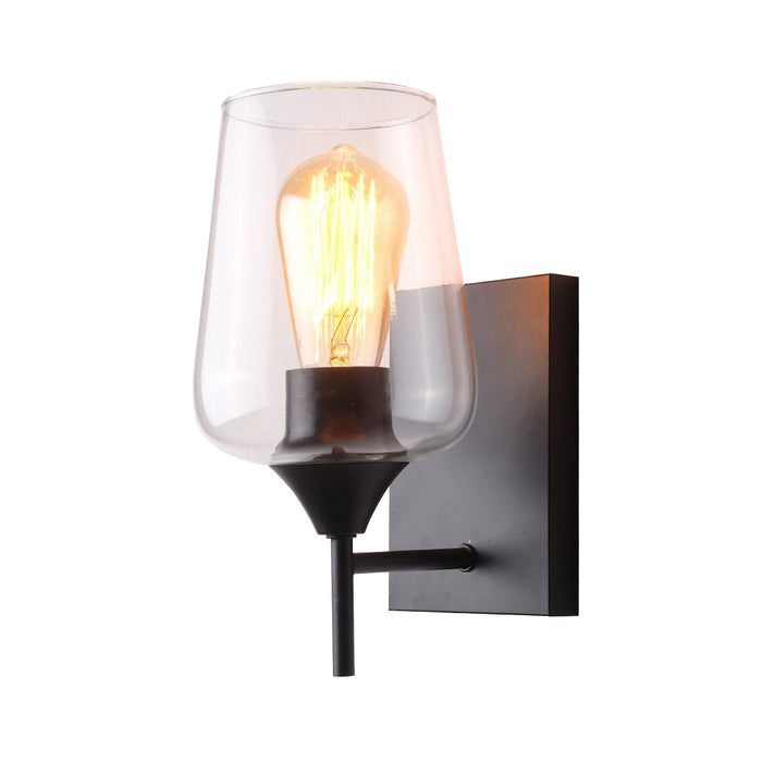 Straight Black Wall Light with Cylinder Glass Shade