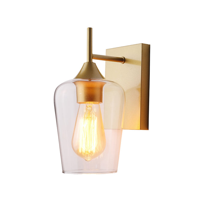 Straight Gold Wall Light with Cylinder Glass Shade
