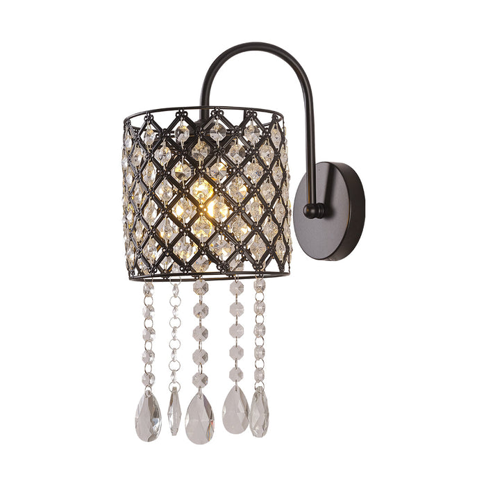 Crystal Drop Wall Light with Black Metal Frame