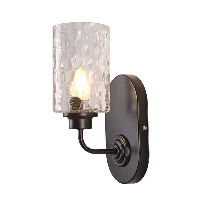 Curved Arm Fixture with Clear Textured Glass Shade
