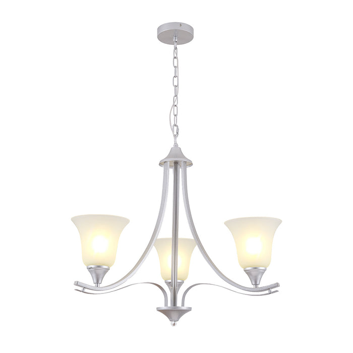 Silver 3-Arm Chandelier with Frosted Glass Shades (E27)