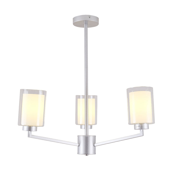 Silver 3-Light Pendant Lamp with Frosted Cylindrical Shades (E27)