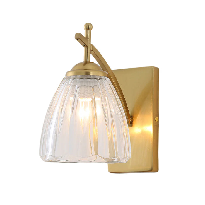 Sleek Brass Wall Light with Ribbed Glass