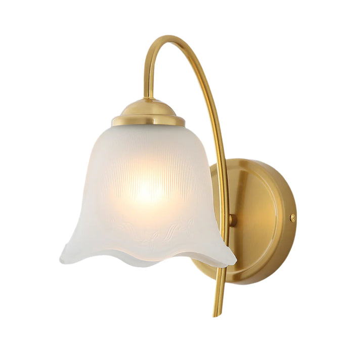 Vintage Brass Wall Light with Floral Frosted Glass