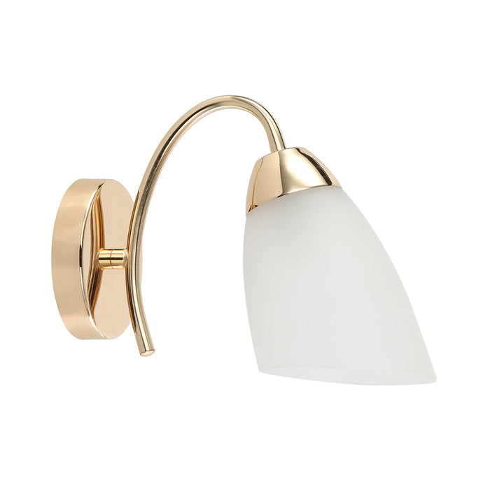 Decorative Wall Light – Golden Arm with Frosted White Glass Shade