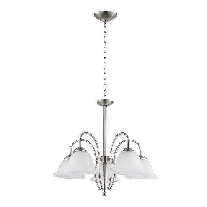 Silver & White 5-Light Pendant with Curved Arms