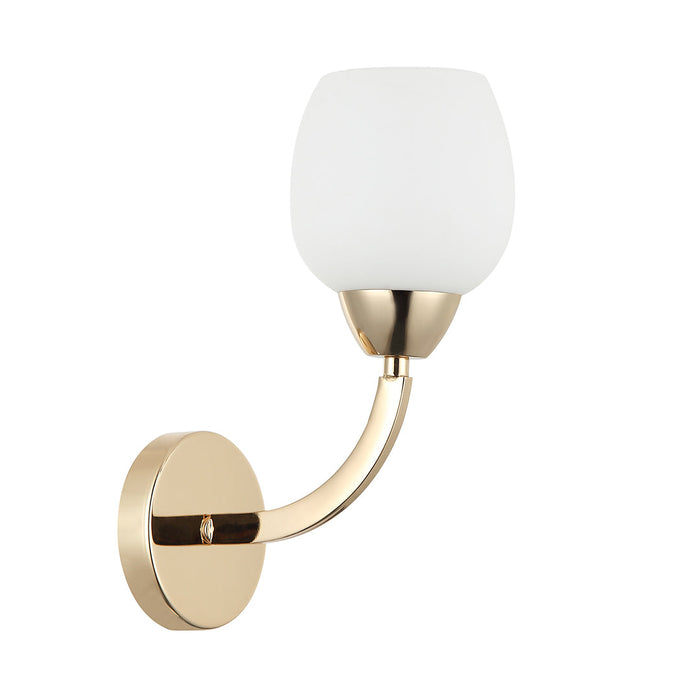 Golden Wall Light – Curved Arm with Frosted Globe Shade