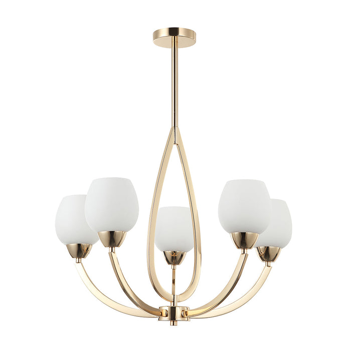 Gold & White 5-Light Pendant with Frosted Glass Shades