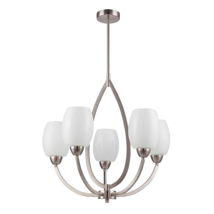 Silver & White 5-Light Pendant with Frosted Glass Shades