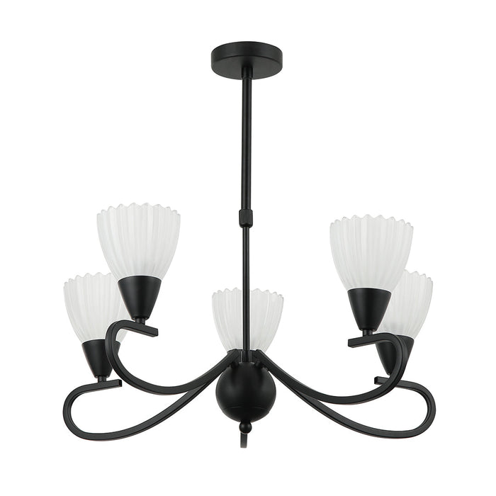 5-Light Pendant Lamp – E14 Base, Iron & Glass, Black/White Finish