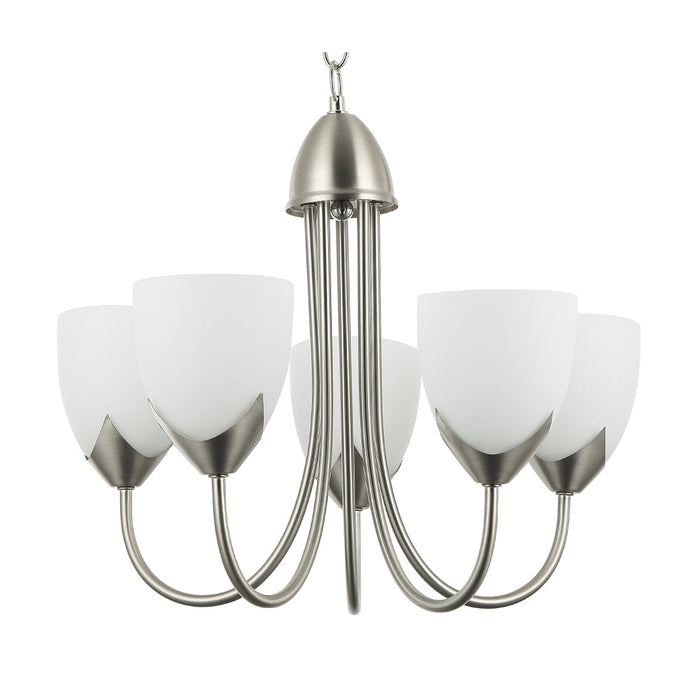 Silver & White 5-Light Pendant with Tulip Glass Shades