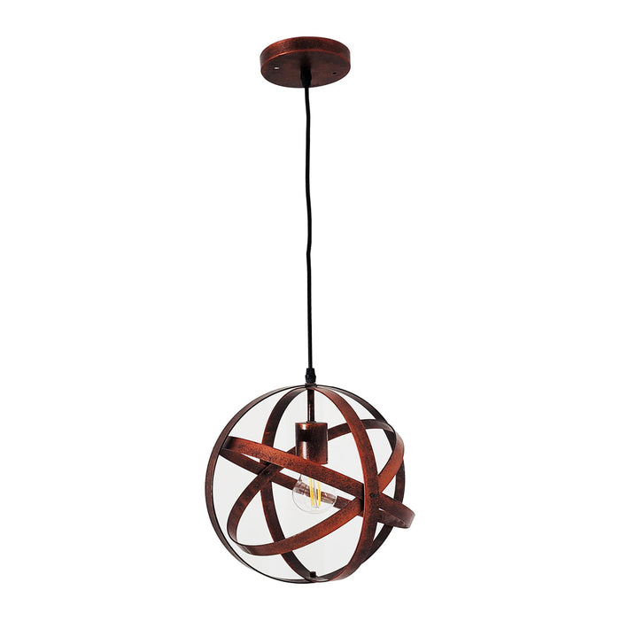 Rustic Orb Pendant Light with Cross-Band Iron Frame