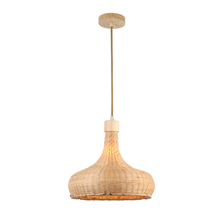 Natural Bamboo Pendant Lamp with Wide Dome Shade