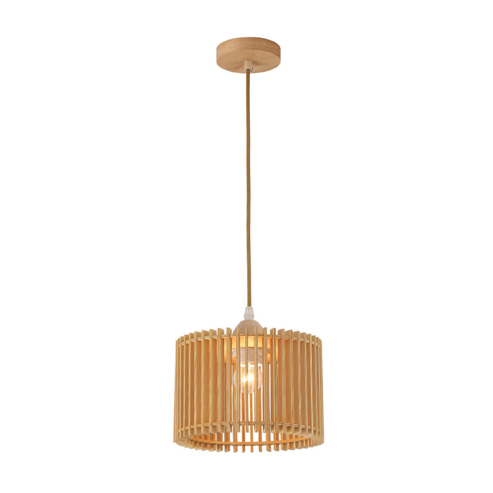 Wood Pendant Lamp – Compact Cylindrical Design, 22cm