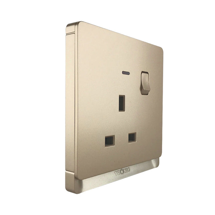 Gold 1-Gang 13A Switched Socket with Neon – Double Pole