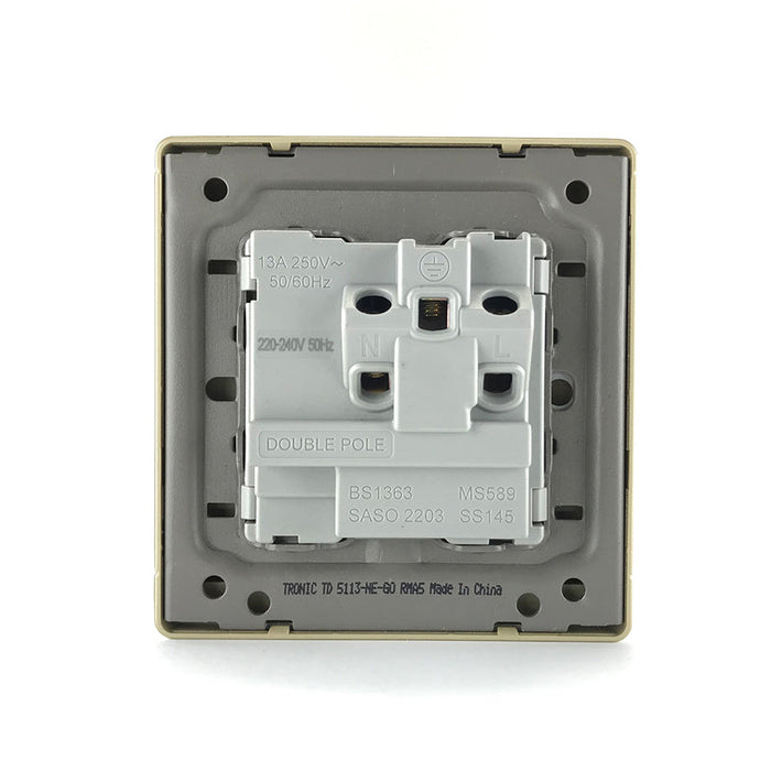 Gold 1-Gang 13A Switched Socket with Neon – Double Pole
