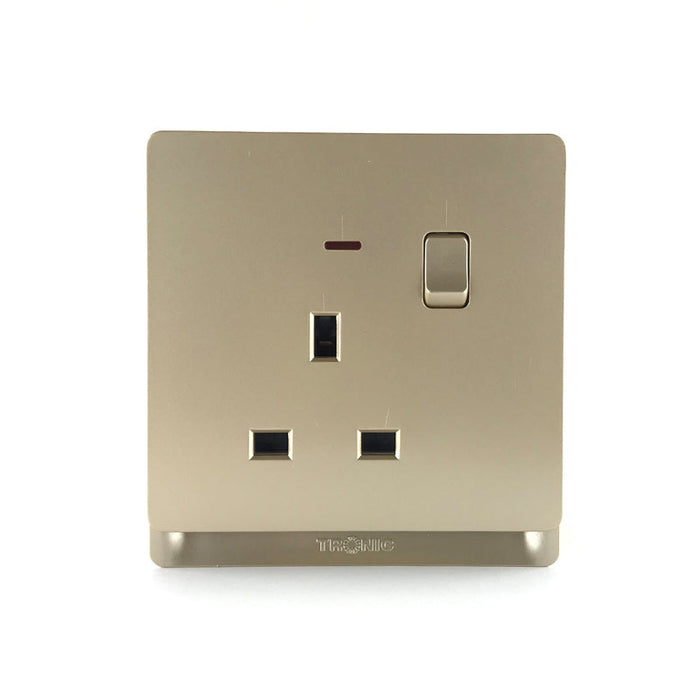 Gold 1-Gang 13A Switched Socket with Neon – Double Pole