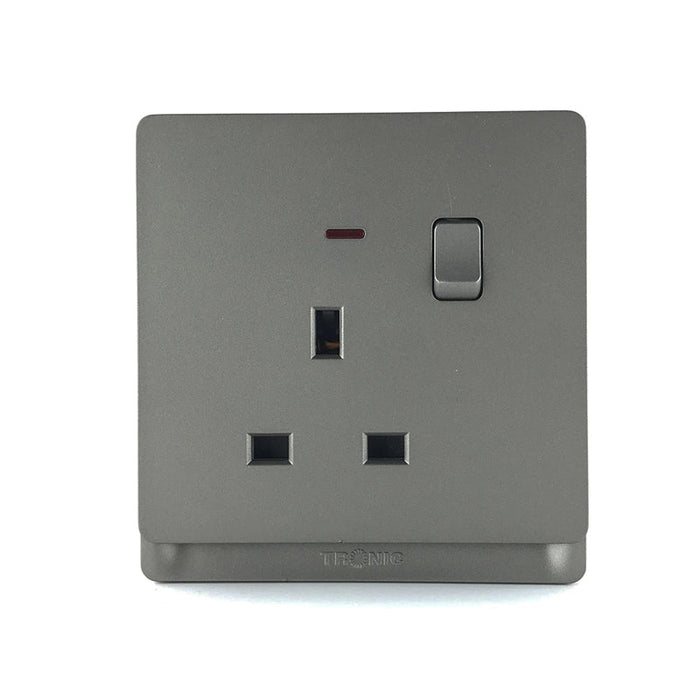13A Single Socket with Switch & Neon Indicator – Grey