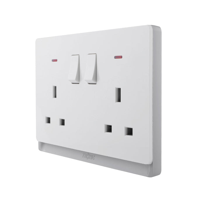 Double 13A Socket with Switch & Neon Indicator – Ivory