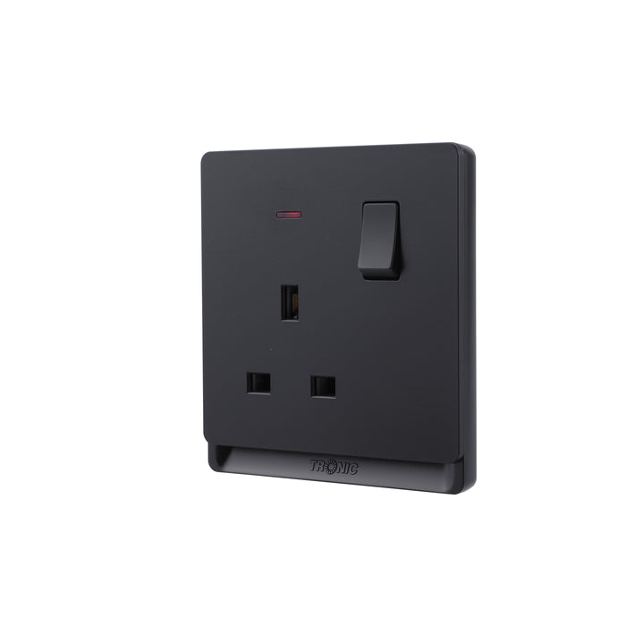 1 Gang 13A Socket with Neon – Black