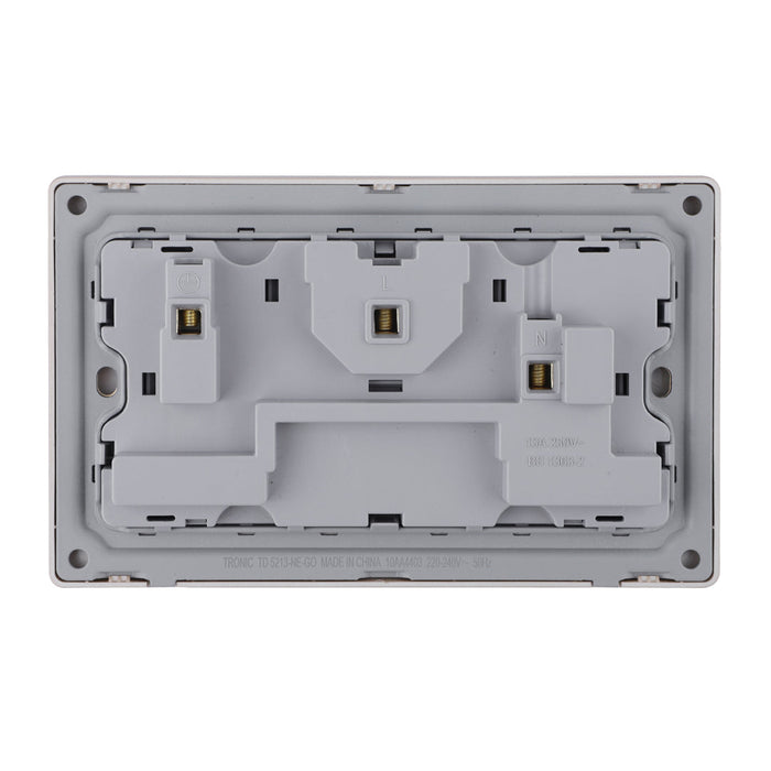 Gold 2-Gang Switched Socket with Neon – Single Pole