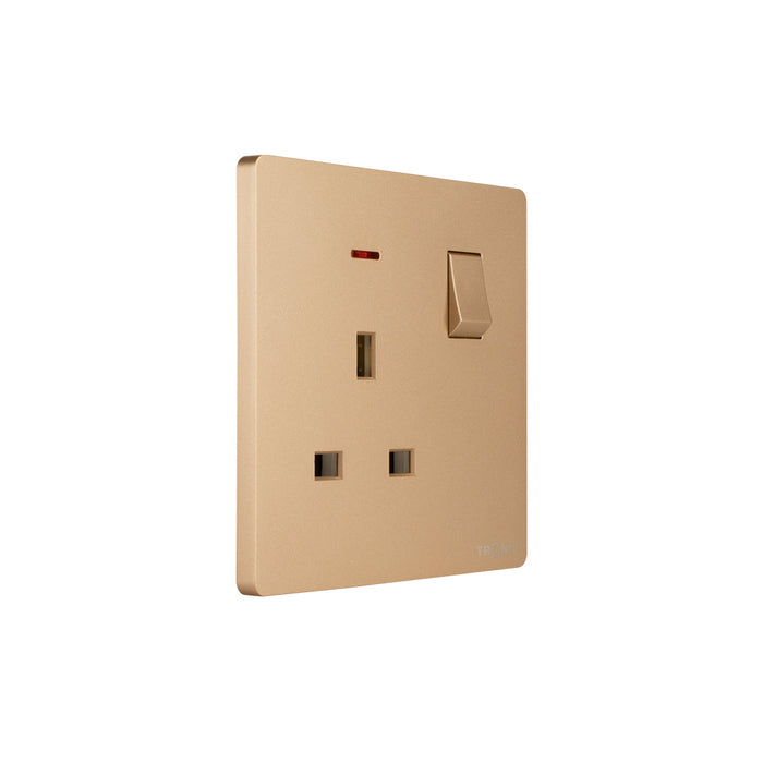Gold - Single Switch Socket With Neon