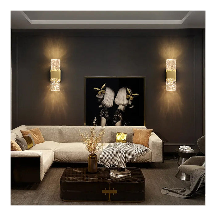 Modern Textured Glass Wall Sconce with Gold Finish