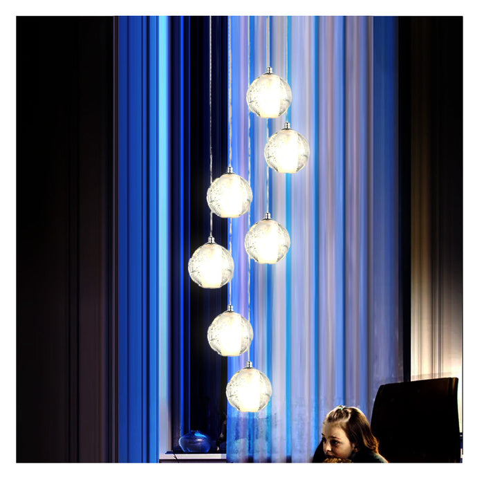 7-Globe Crystal Pendant Chandelier with Chrome Finish