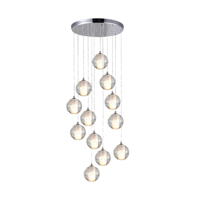 12-Globe Crystal Pendant Chandelier with Chrome Finish