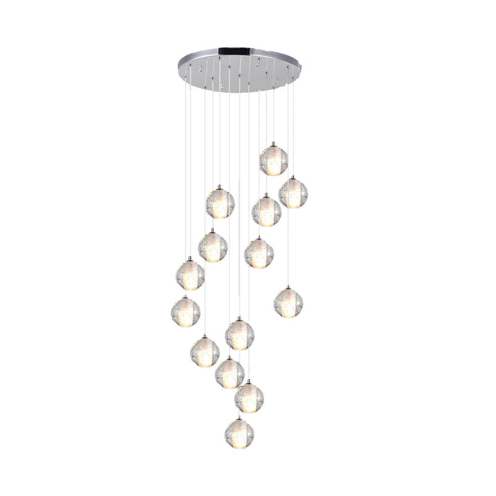 14-Globe Crystal Spiral Pendant Chandelier with Chrome Finish