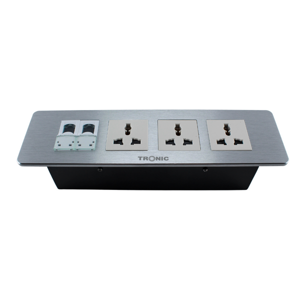 Floor Socket Universal x 3 + RJ45 Data x 2