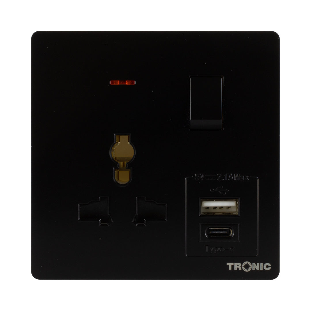 Universal Single Switch Socket with USB + Type C Tronic Tanzania