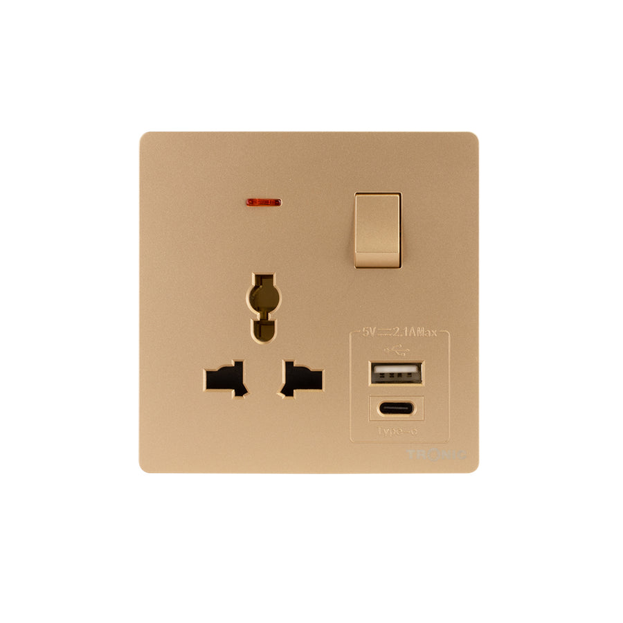 Universal Socket Usb Universal Single Switch Socket with USB + Type C – Tronic Tanzania