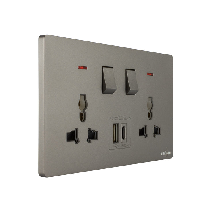 Universal Switch Socket Twin with USB + Type C β Tronic Tanzania