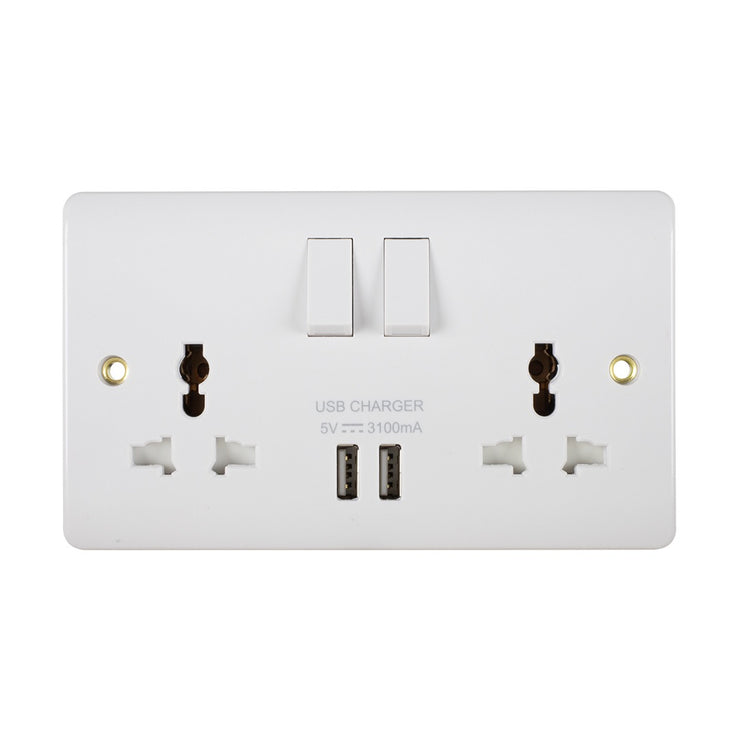 Universal Switch Socket Twin With 2 x USB